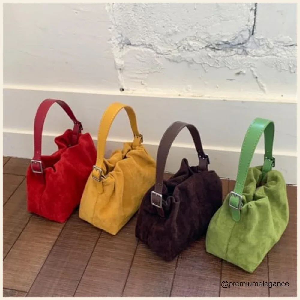 Vintage Faux Suede Drawstring Bucket Bag with 3 Interchangeable Straps - Picture 4 of 7